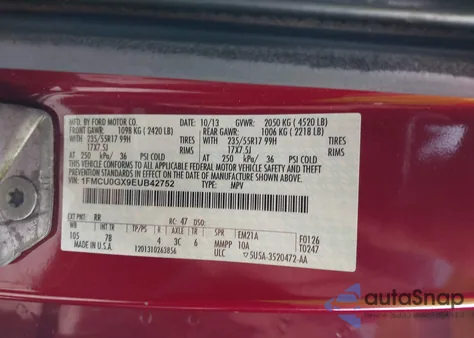 2014 Ford Escape Se z USA, uszkodzony, nr VIN 1FMCU0GX9EUB42752